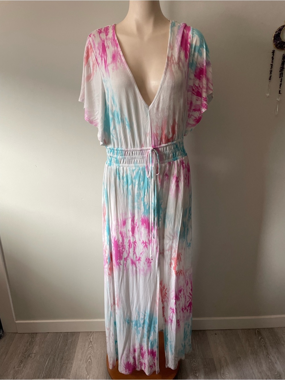 Venus Tie Dye Maxi Dress Boho Beach Drapey Soft Size Large